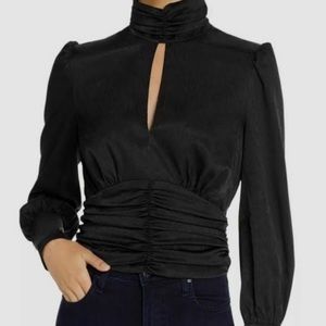 NWT WAYF Black Satin Long Sleeve Top Sz XS